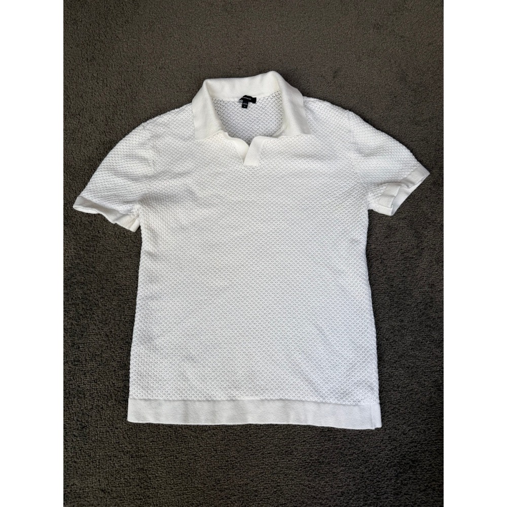 Express Mens White Textured Knit Polo Shirt Short Sleeve Johnny Collar Size S